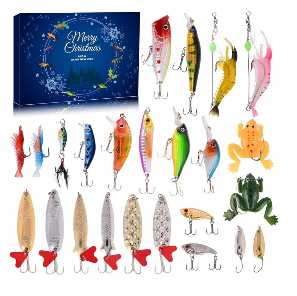 Advent Calendar Fishing Christmas Countdown - 24 Days Fishing Lures Set for Fish